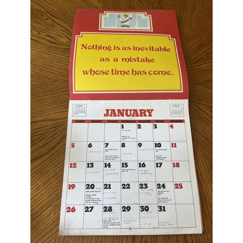 Vintage Murphy's Law Calendar 1980s Retro Humor Arthur Bloch Art 1980 Comedy